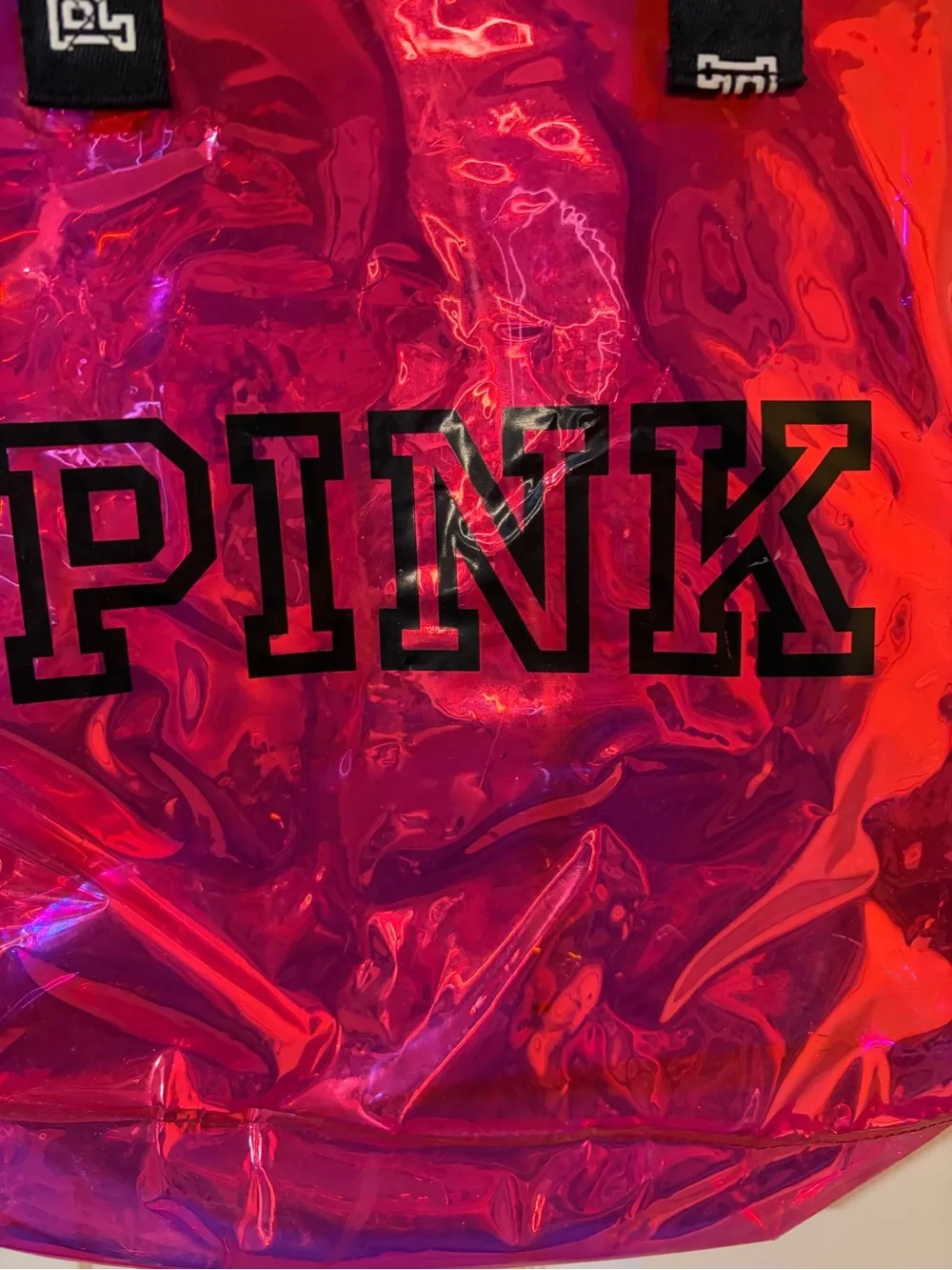 PINK Victoria's Secret Iridescent Hot Pink Tote with Black Straps